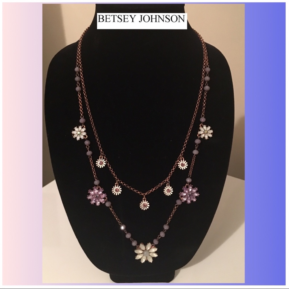 Betsey Johnson Purple Crystals RoseGold Necklace